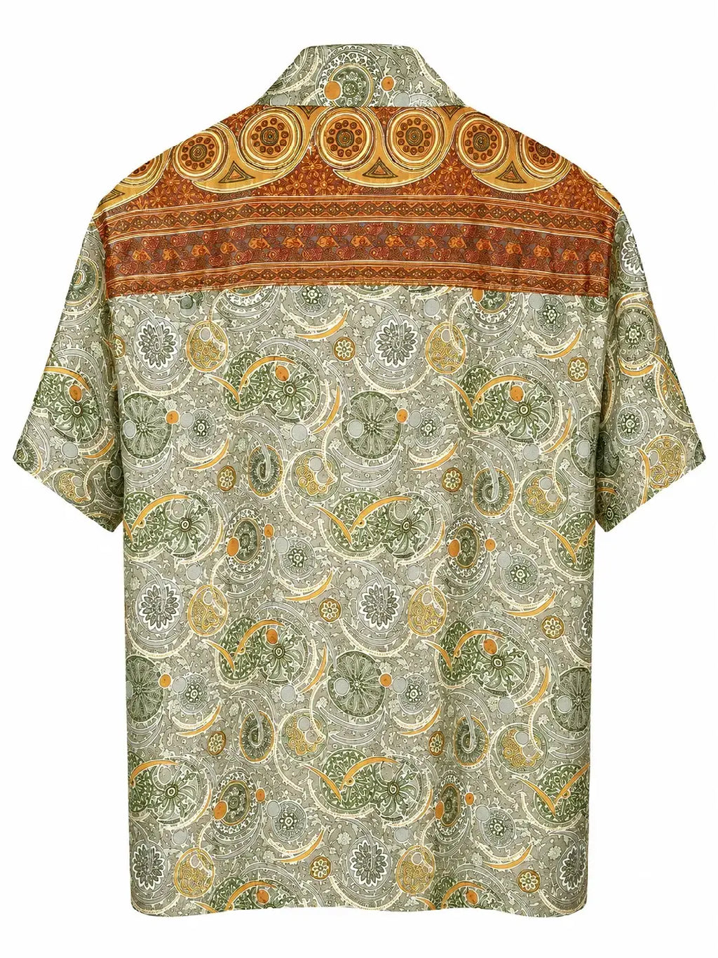 Camicia Etnica in Seta Sari Vintage Paisley Salvia Ruggine - Taglia S