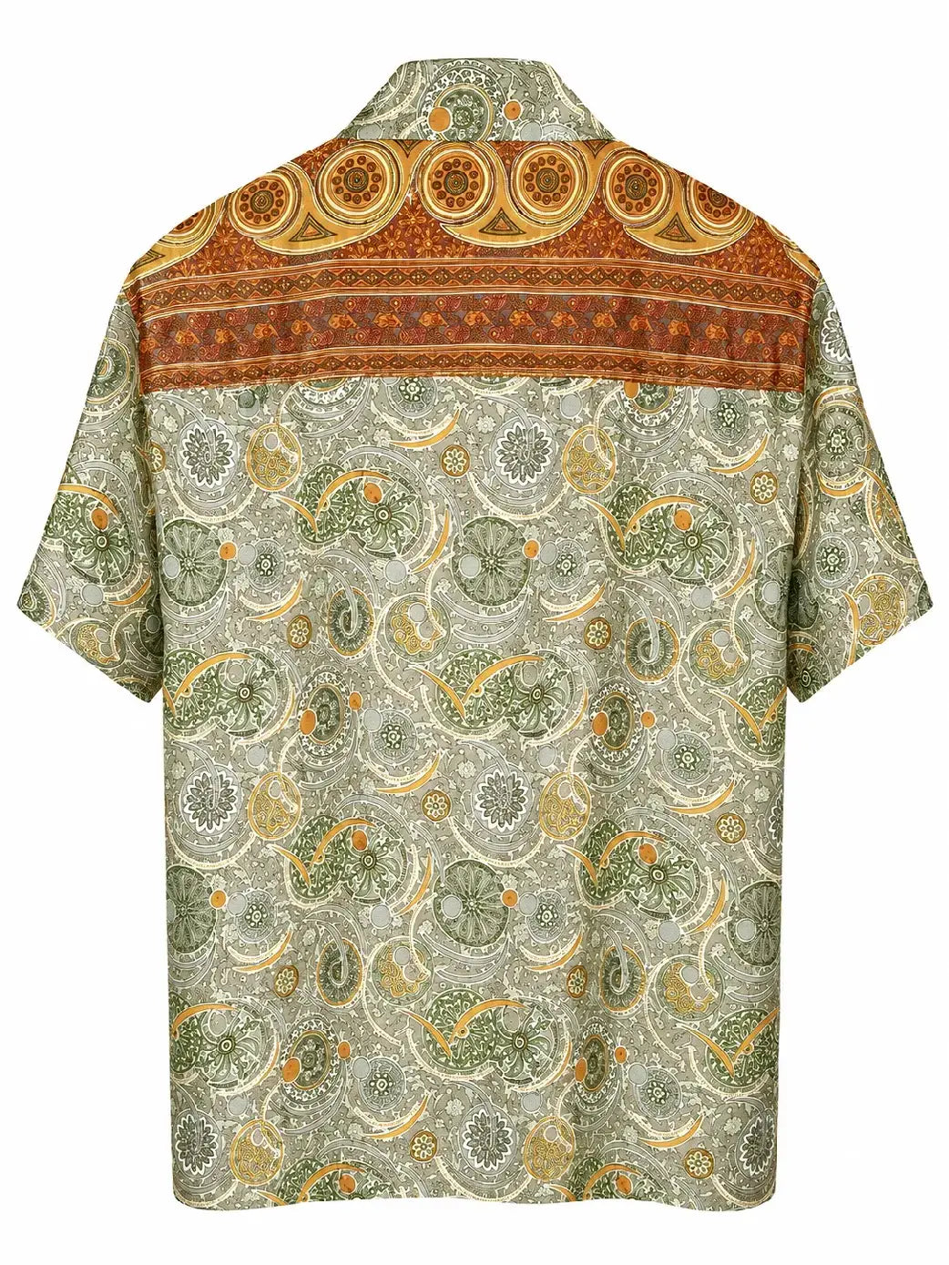 Camicia Etnica in Seta Sari Vintage Paisley Salvia Ruggine - Taglia S