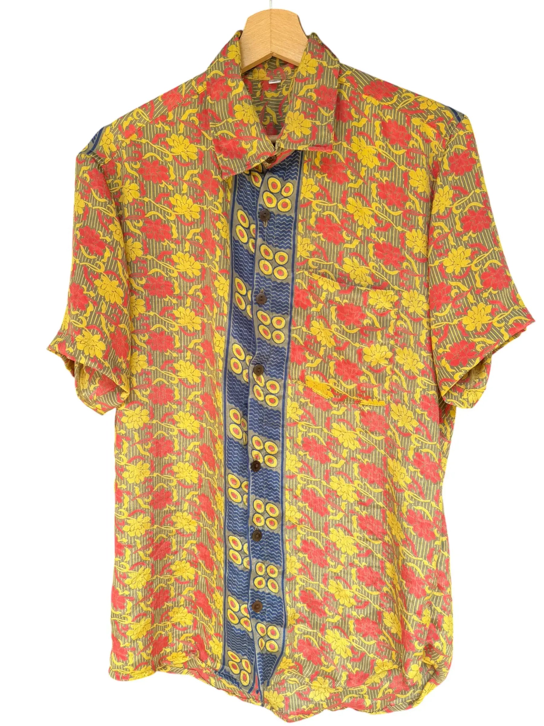 Camicia Floreale Etnica Gialla e Blu Vintage - Taglia M