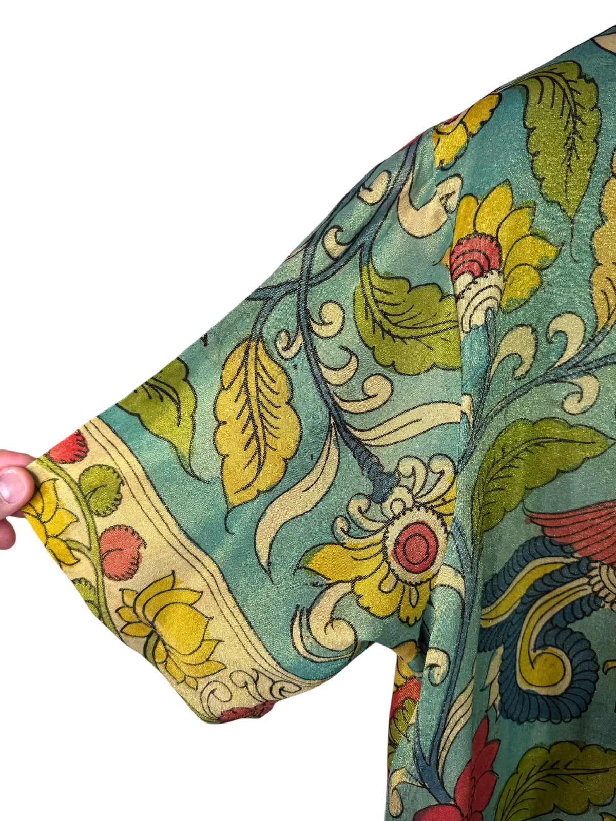 Camicia Etnica Seta Tussar Filo Oro Elefante Fiori - S