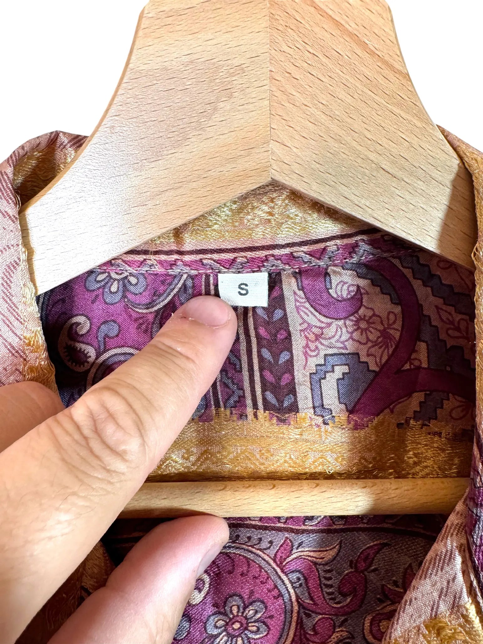 Camicia in Seta Sari Paisley Bordure Terracotta e Bordeaux - Taglia S