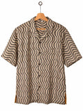 Camicia in Seta Sari Onde Grafiche Beige e Nero Unisex - Taglia L