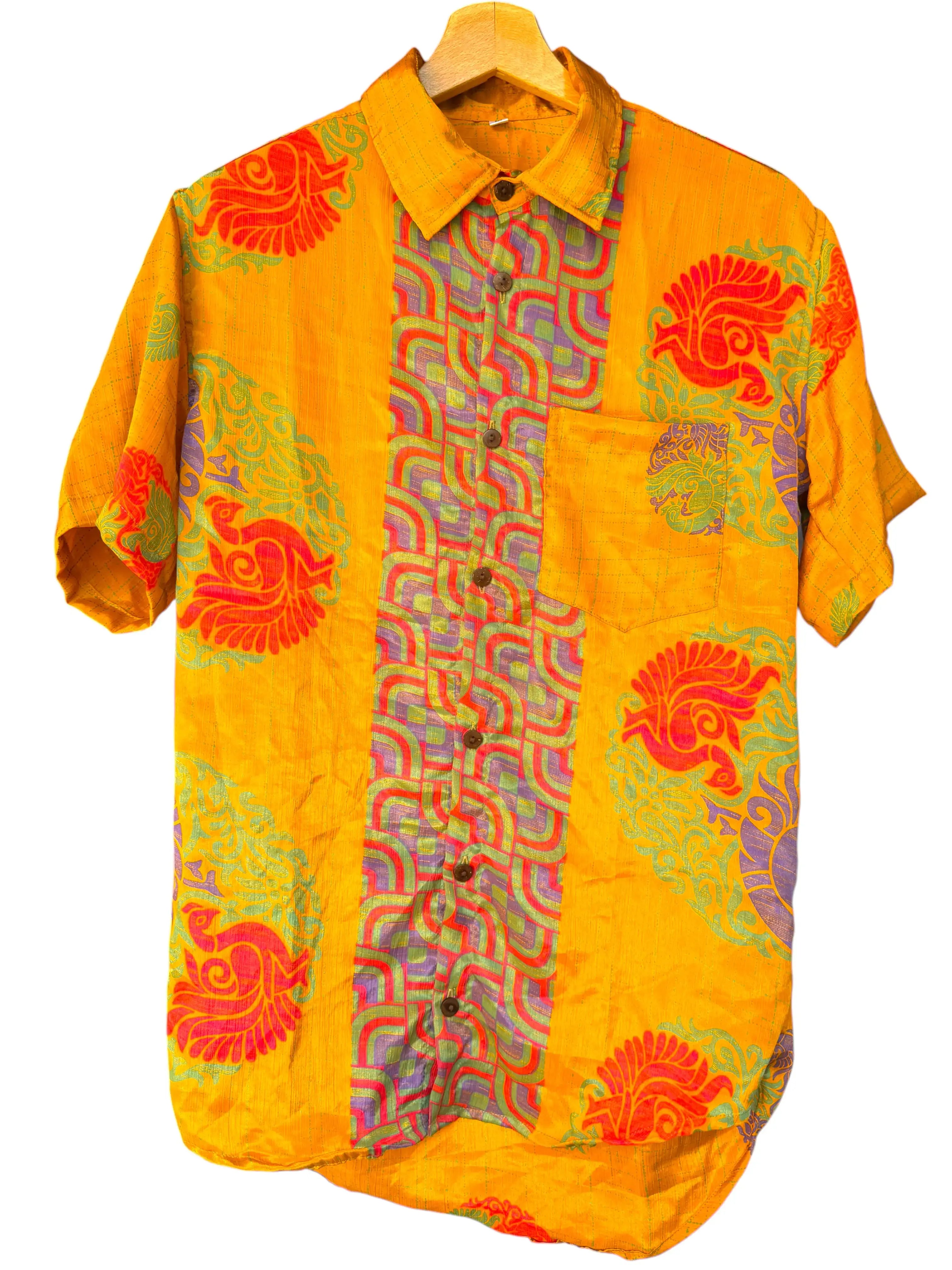 Camicia Etnica Arancio Oro - Paisley Pavone Boho - Unisex Taglia M