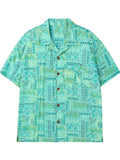 Camicia in Seta Sari Etnica Verde Turchese Unisex - Taglia XL