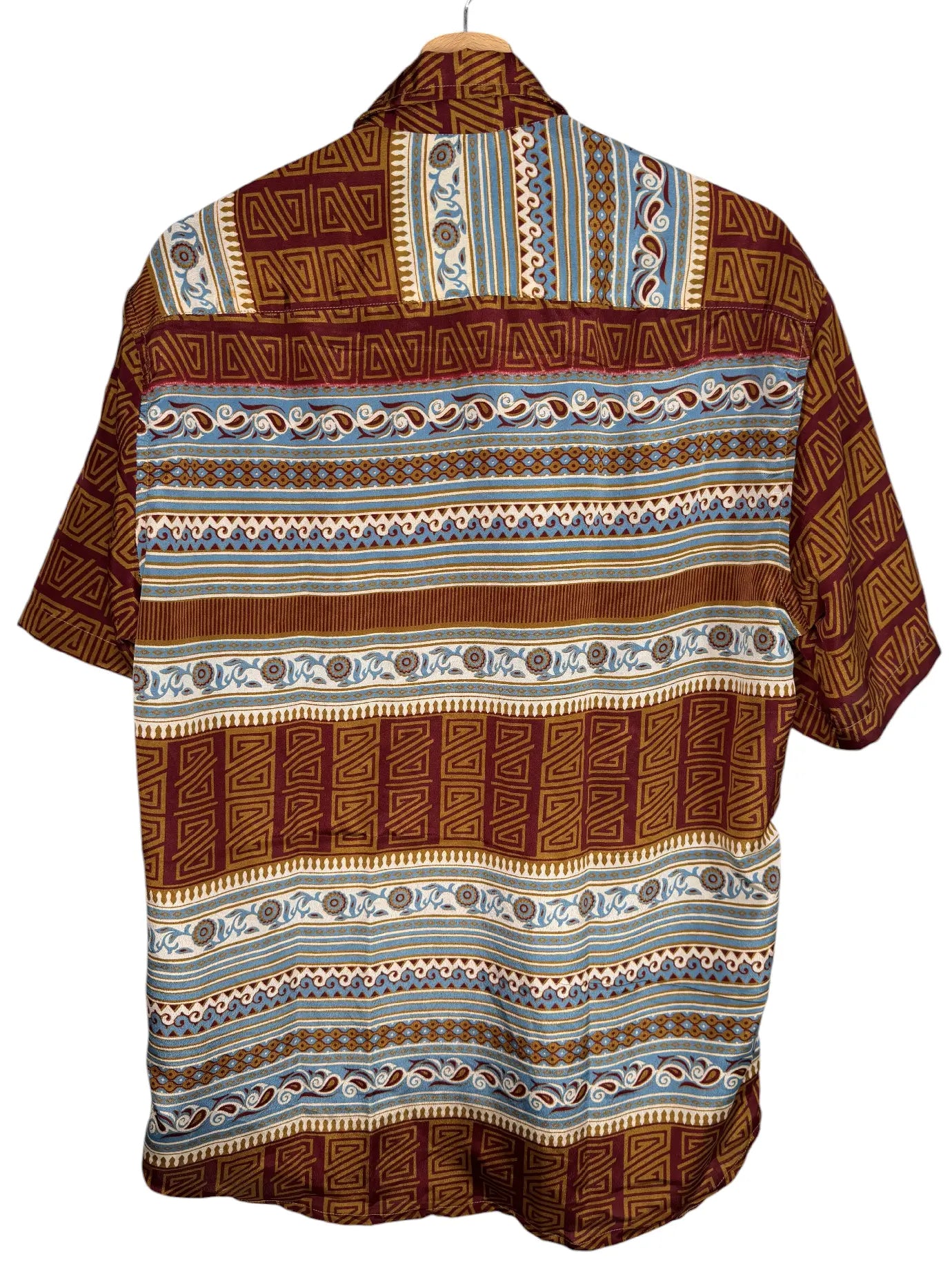 Camicia Sari Etnica Bordeaux Ocra Geometrica Tribale - Taglia XL
