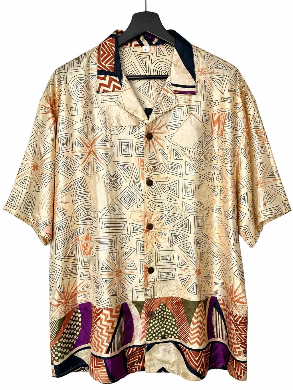 Camicia Etnica in Seta Sari Geometrico Kaleidoscopio - S