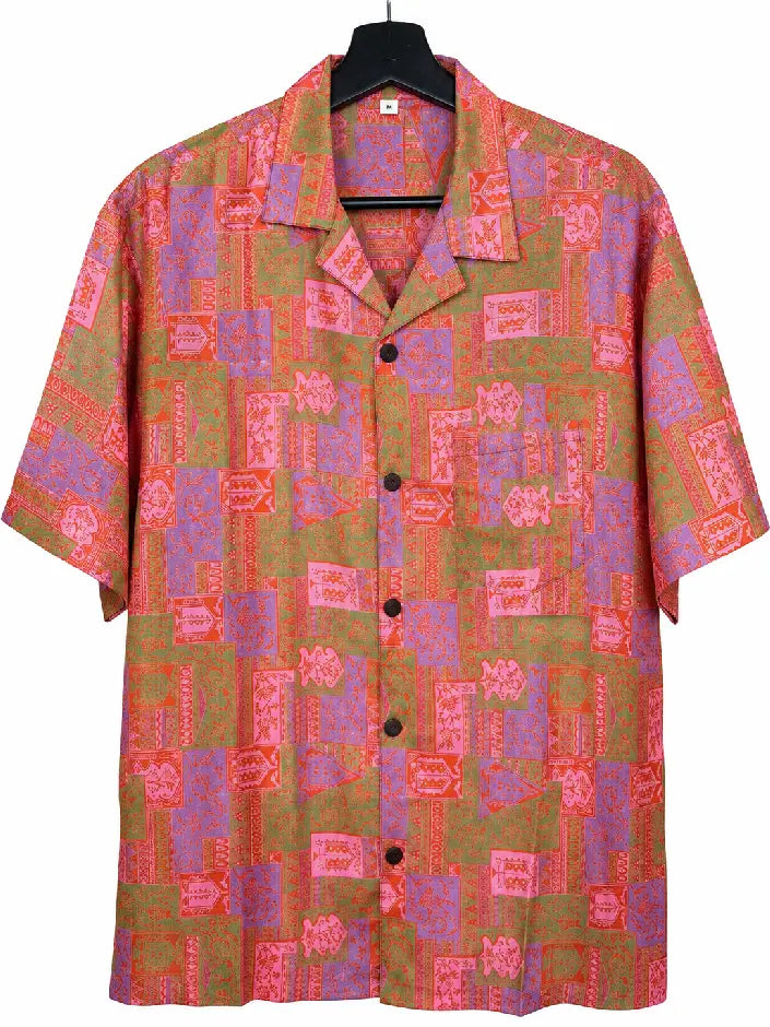 Camicia in Seta Sari Patchwork Etnico Unisex - Taglia M