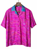 Camicia Etnica in Seta Sari Vintage Paisley Fucsia Turchese - Taglia S