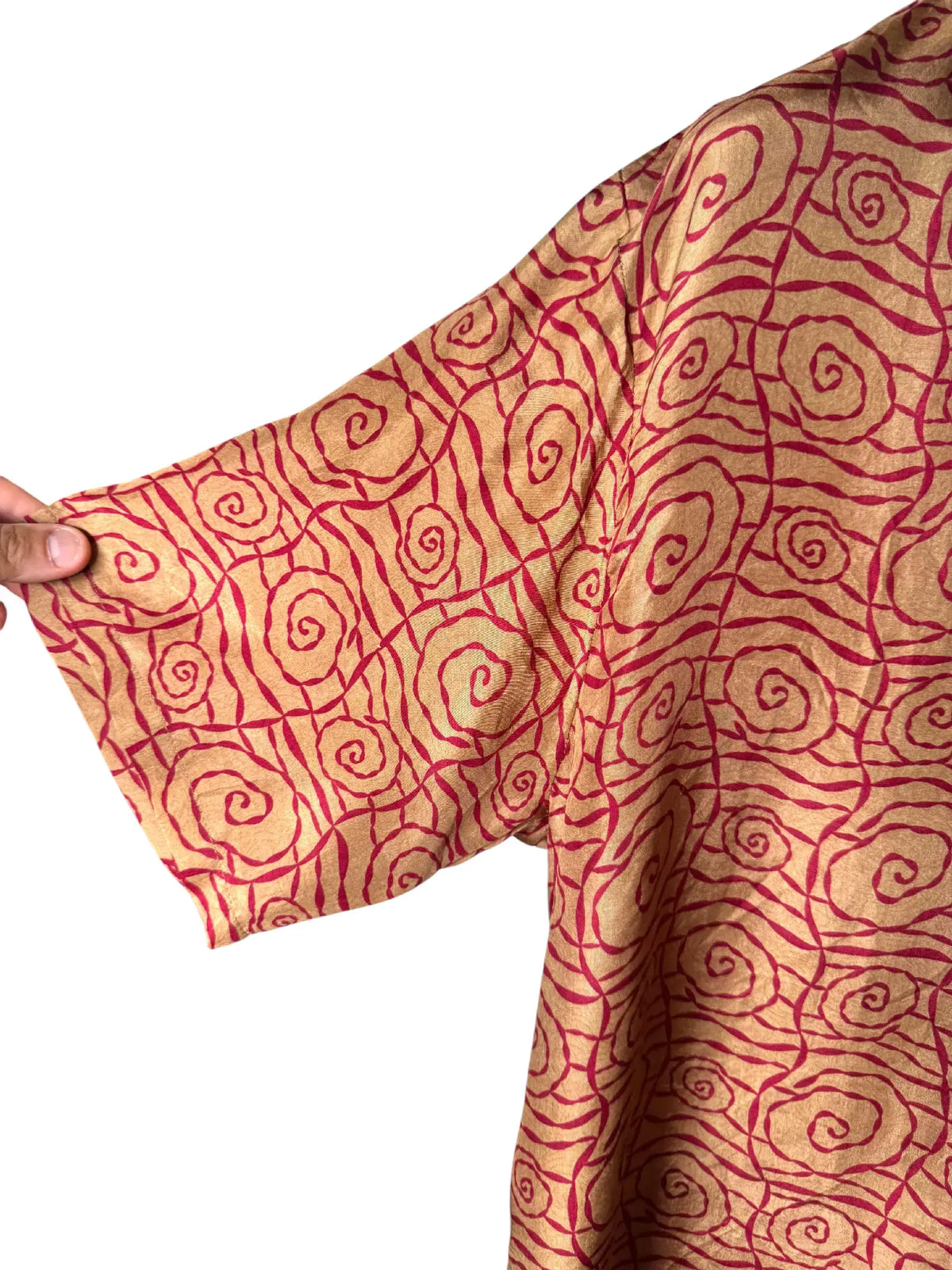Camicia Etnica Sari Seta Spirali Terracotta - Taglia S