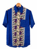 Camicia Sari Etnica Blu Cobalto Pesci Geometrica Unisex - Taglia M