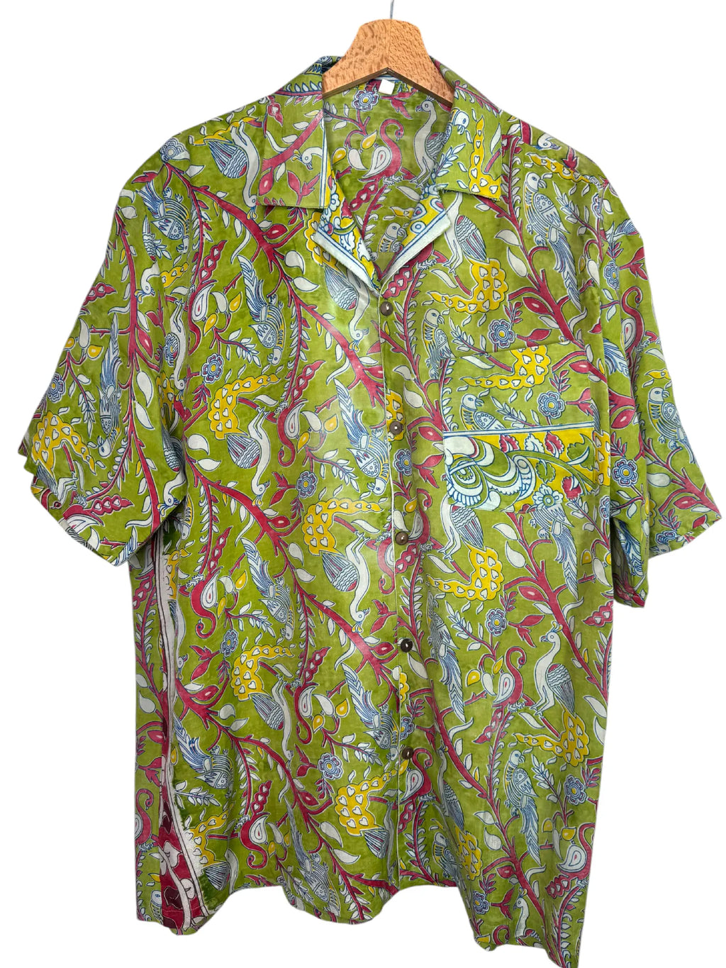 Camicia Etnica Kalamkari Pavoni Verde - Taglia M