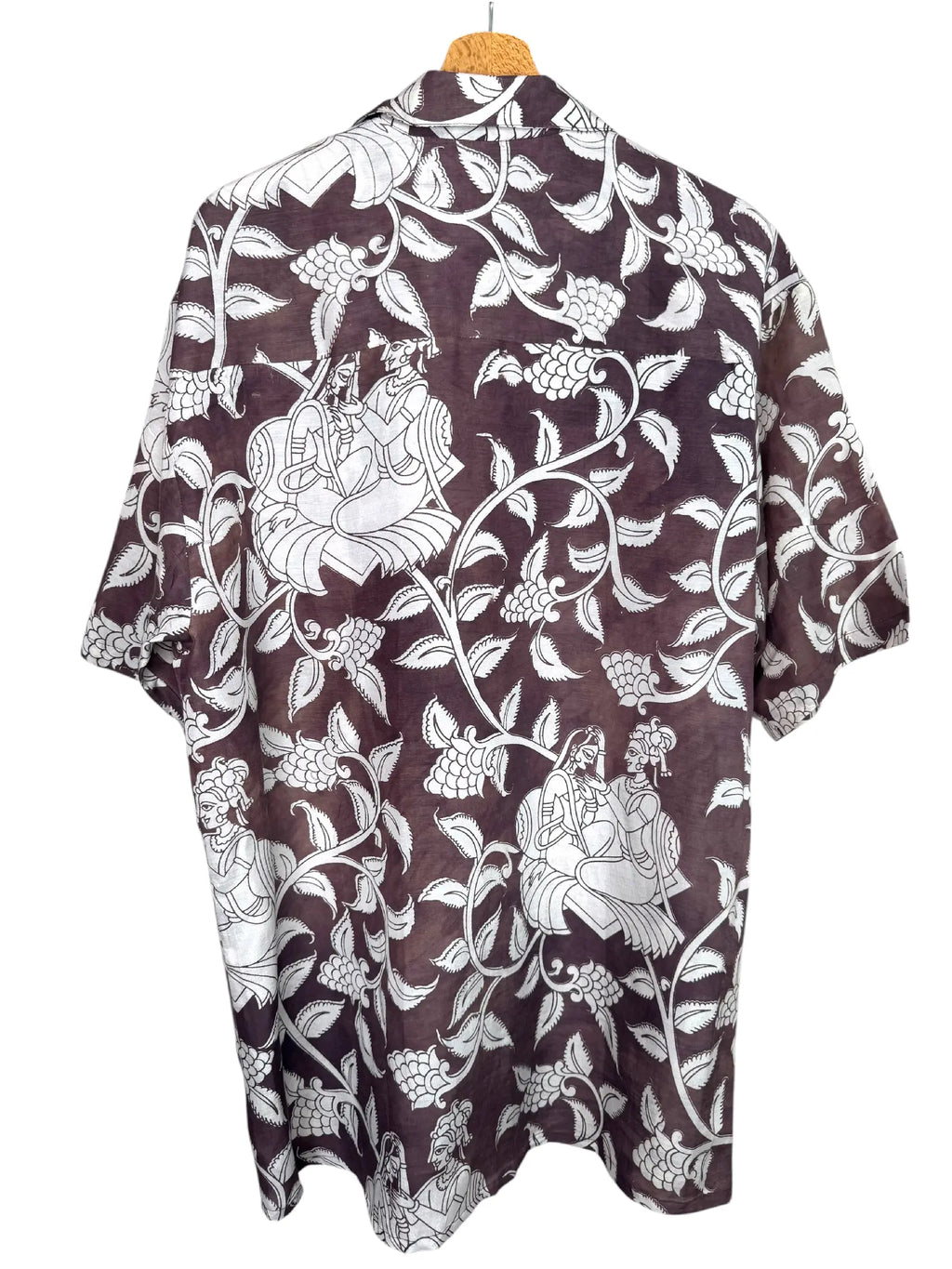 Camicia Etnica Kalamkari Figure e Tralci Marrone - Taglia L