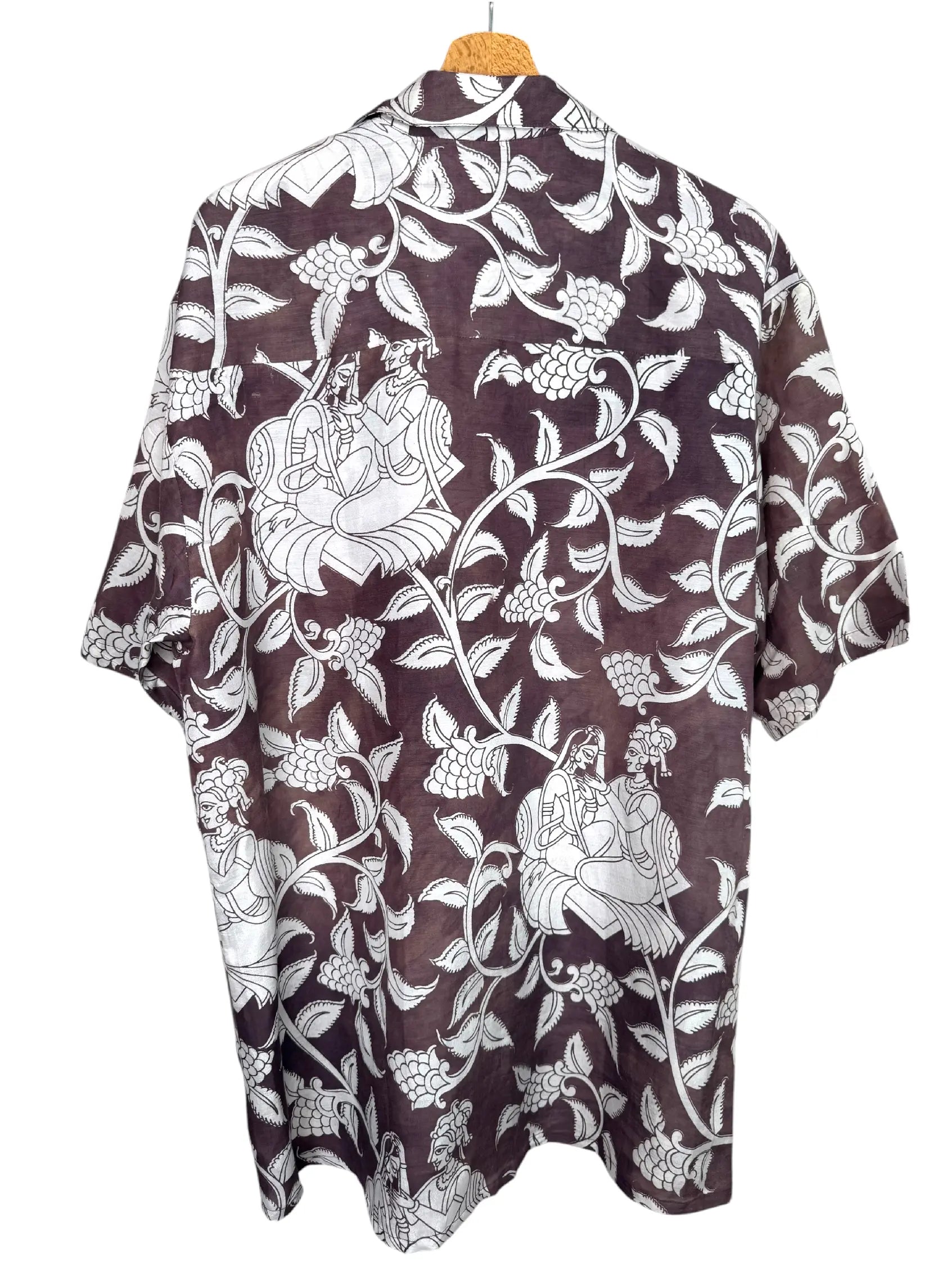 Camicia Etnica Kalamkari Figure e Tralci Marrone - Taglia L