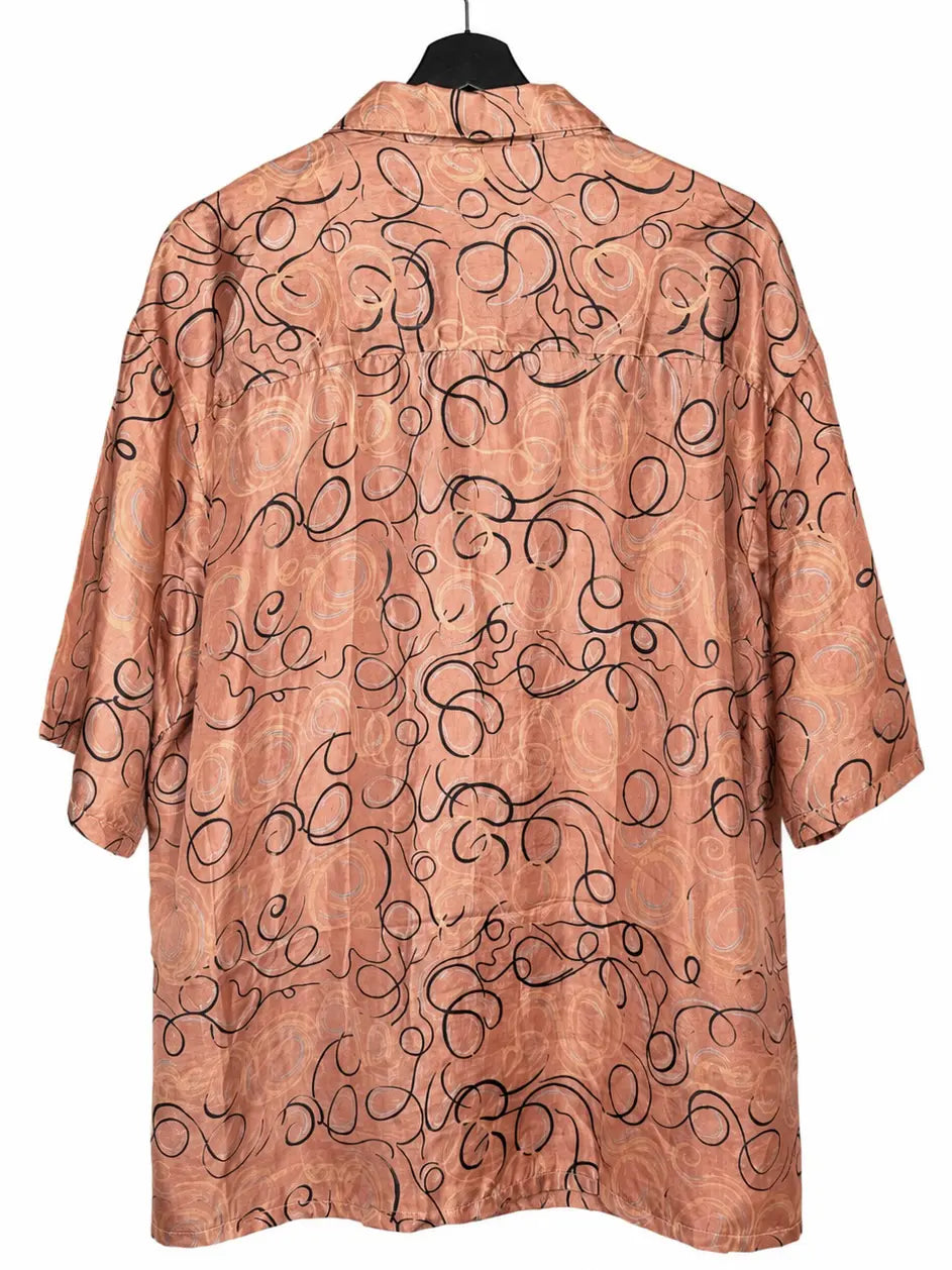 Camicia Etnica in Seta Sari Spirali Rosa Cipria - Taglia L