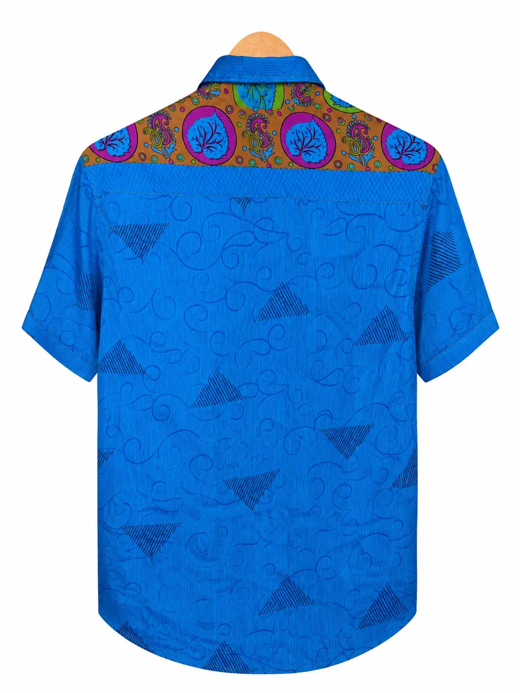 Camicia Sari Etnica Blu Elettrico Medaglioni Ocra Unisex - Taglia M