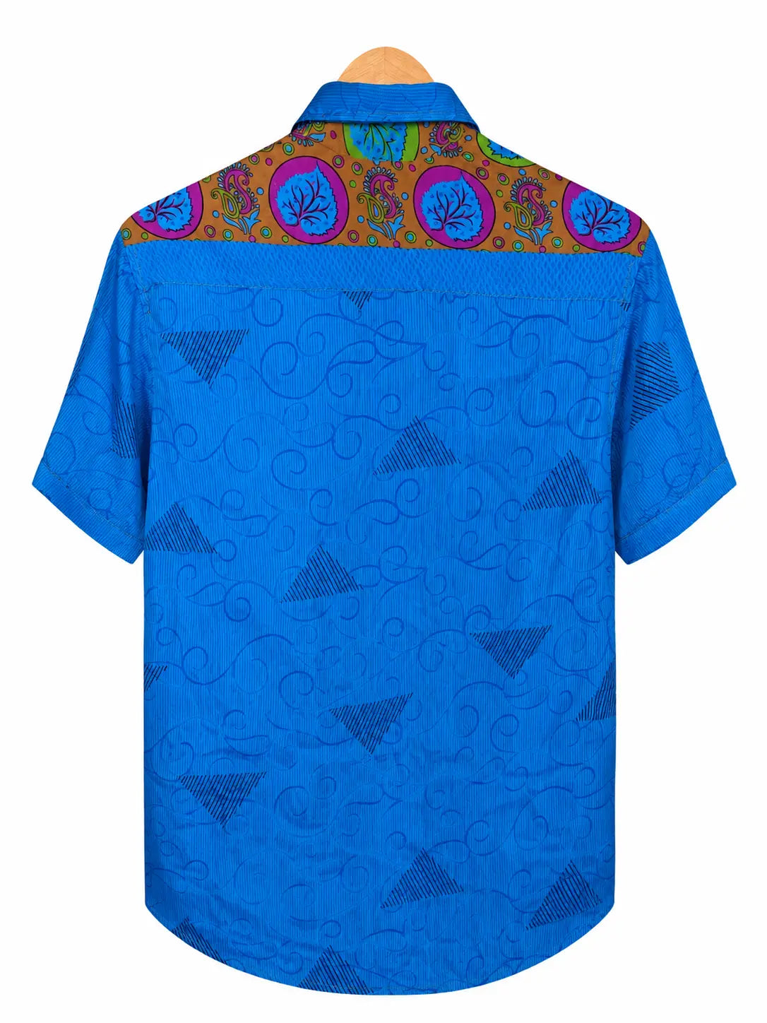 Camicia Sari Etnica Blu Elettrico Medaglioni Ocra Unisex - Taglia M