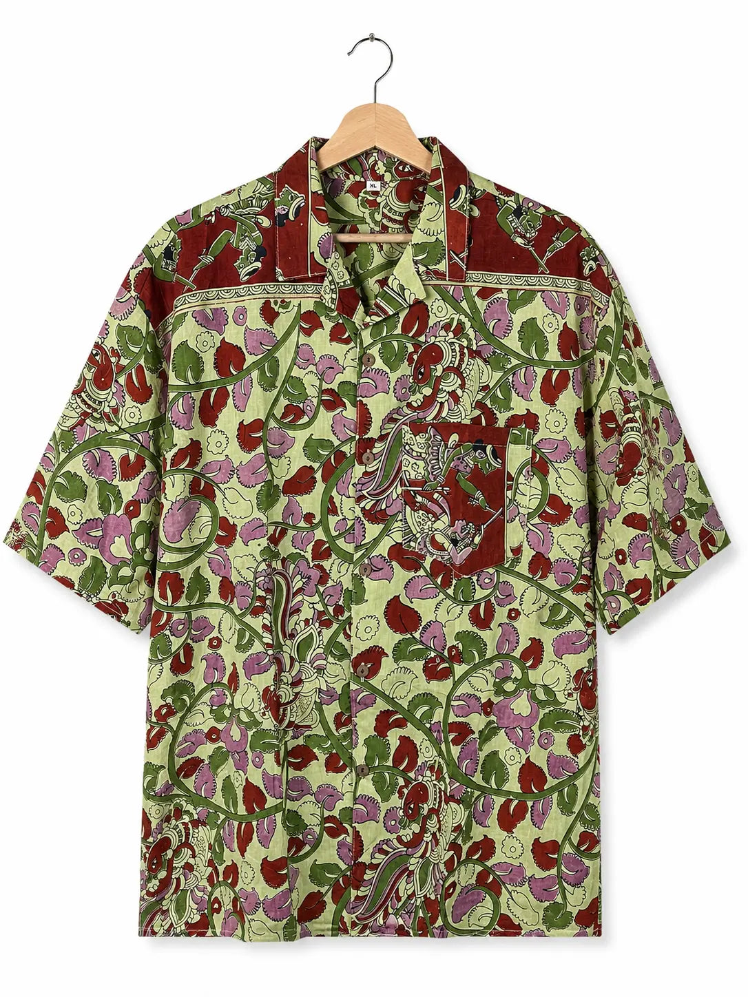 Camicia Sari Block Print Verde Lime Figure Danzanti Unisex - Taglia XL CAMICIE PARTICOLARI