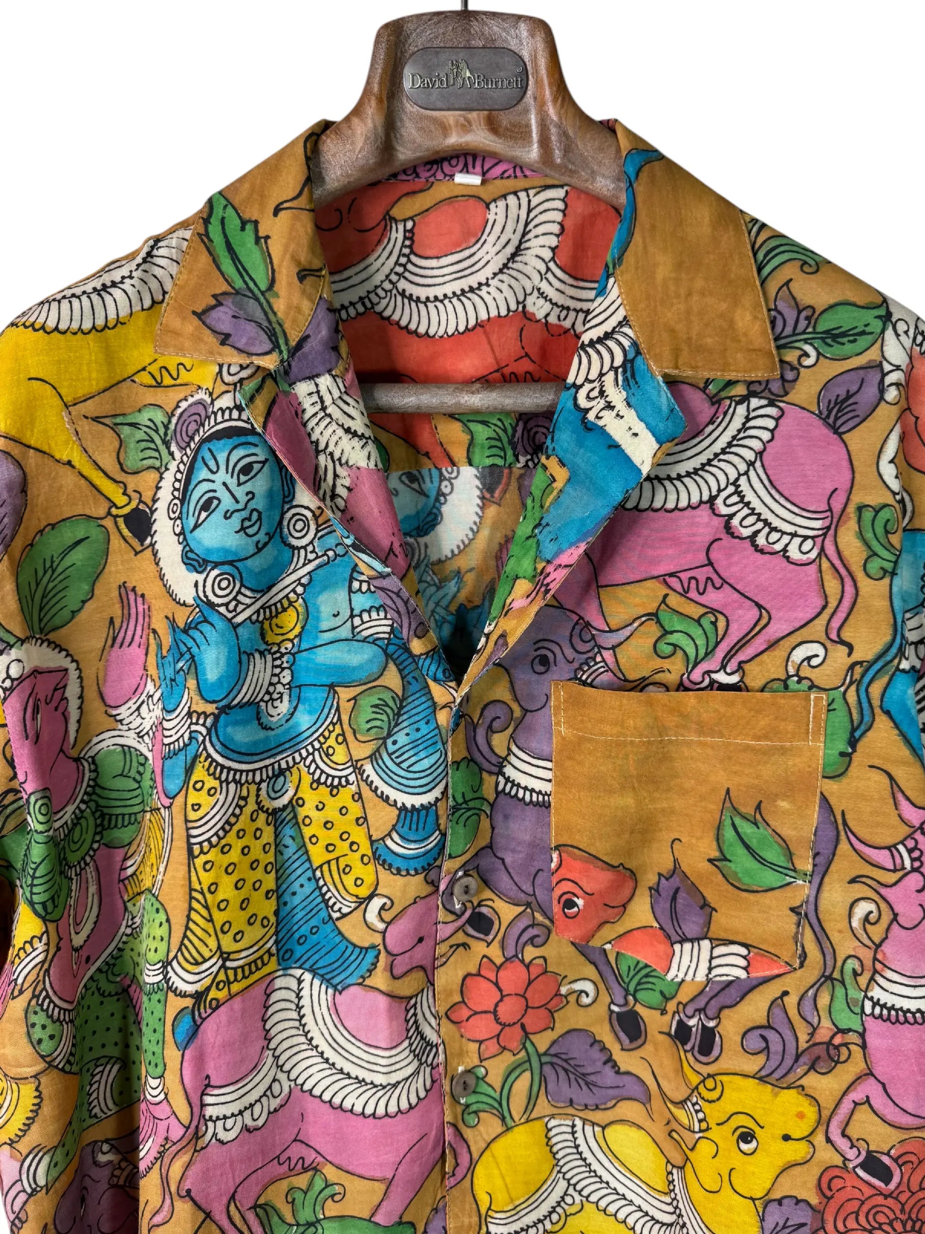 Camicia Etnica Seta Tussar Kalamkari Krishna e Vacche - L