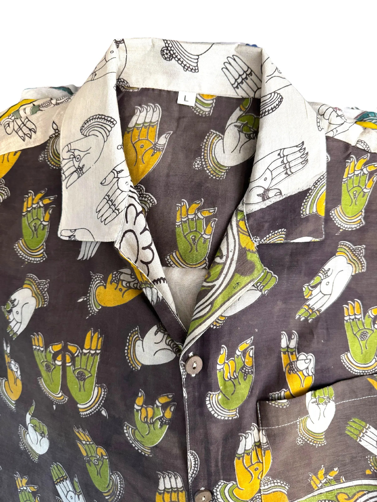 Camicia Etnica Kalamkari Mani Sacre Cotone Grigio - Taglia L