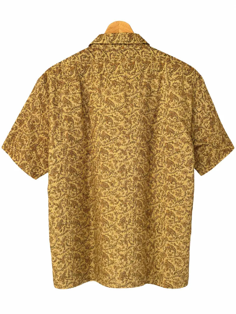 Camicia in Seta Sari Paisley Avorio e Ambra Unisex - Taglia M