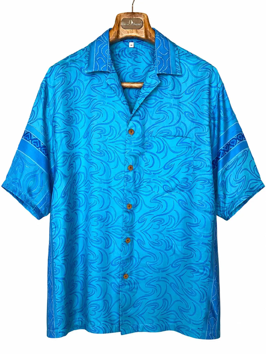 Camicia Etnica in Seta Sari Vintage Fiamme Turchese - Taglia M