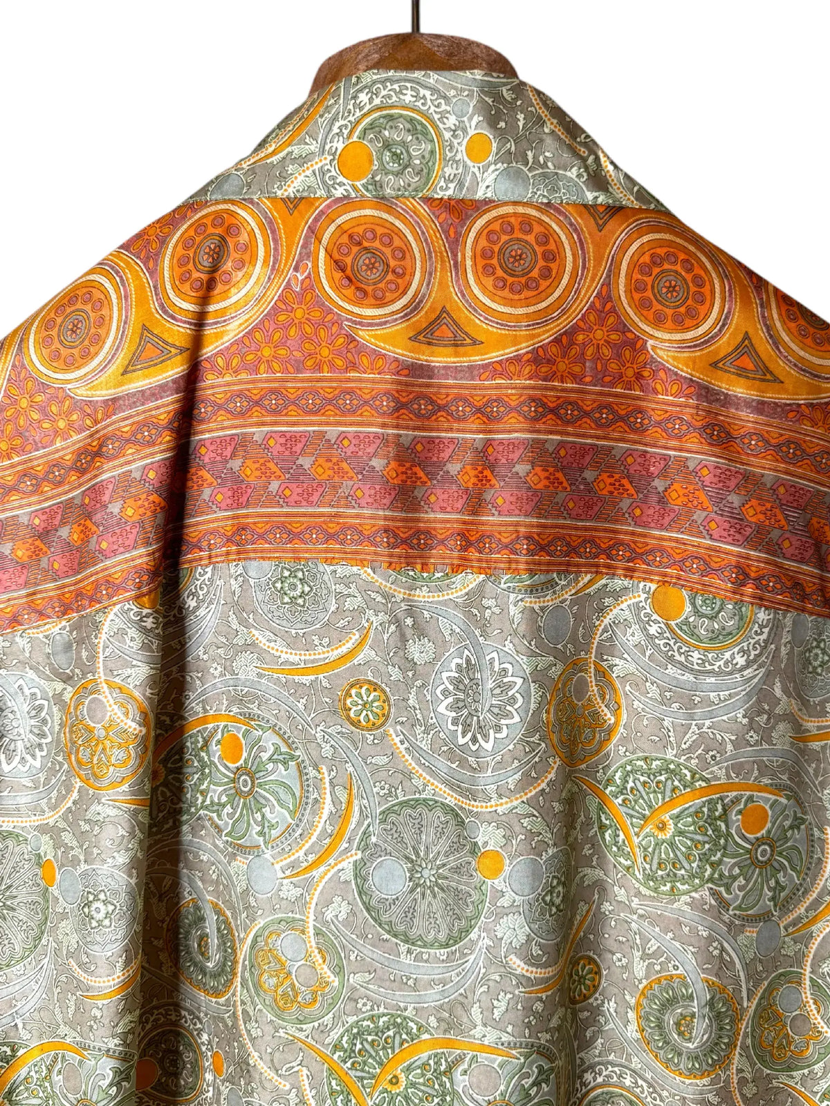 Camicia Etnica in Seta Sari Vintage Paisley Salvia Ruggine - Taglia S
