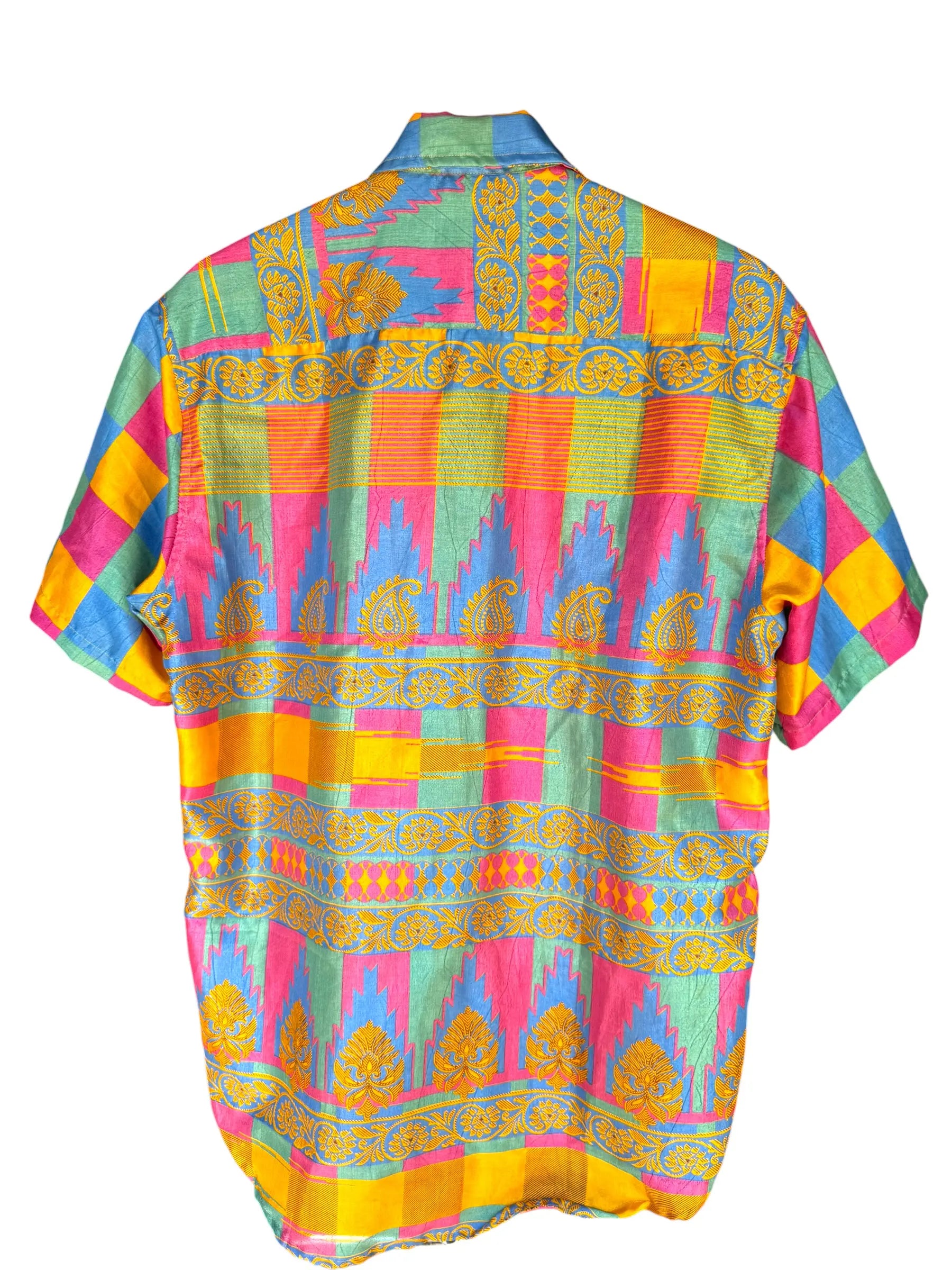 Camicia Sari Multicolor Quadri Pastello Upcycled - Taglia L