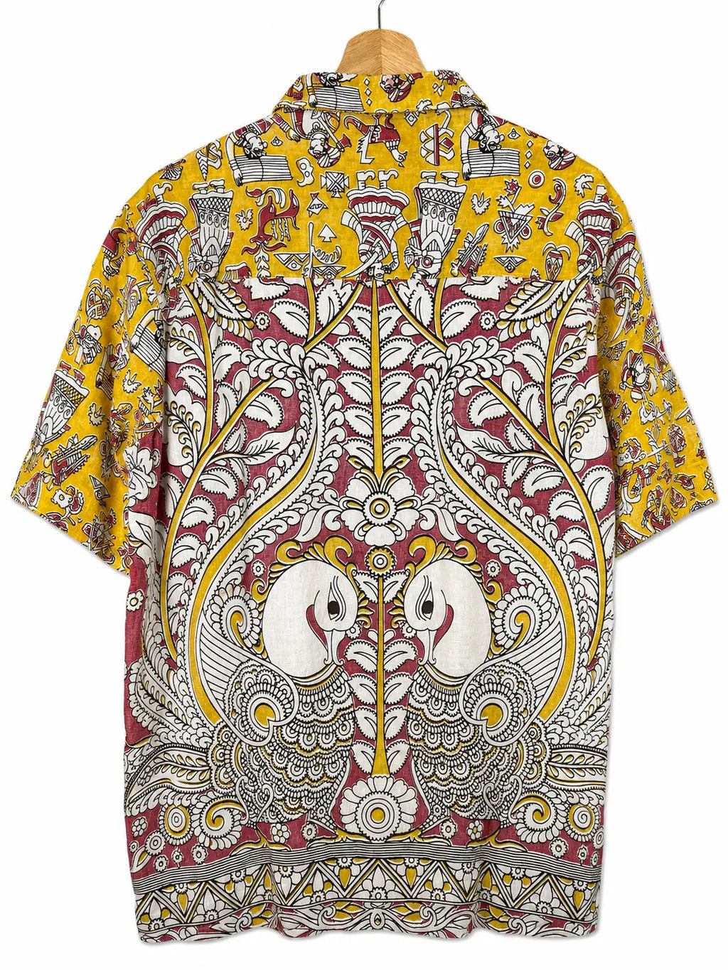 Camicia Etnica Sari Block Print Giallo Guerrieri Kalamkari - Taglia M CAMICIE PARTICOLARI