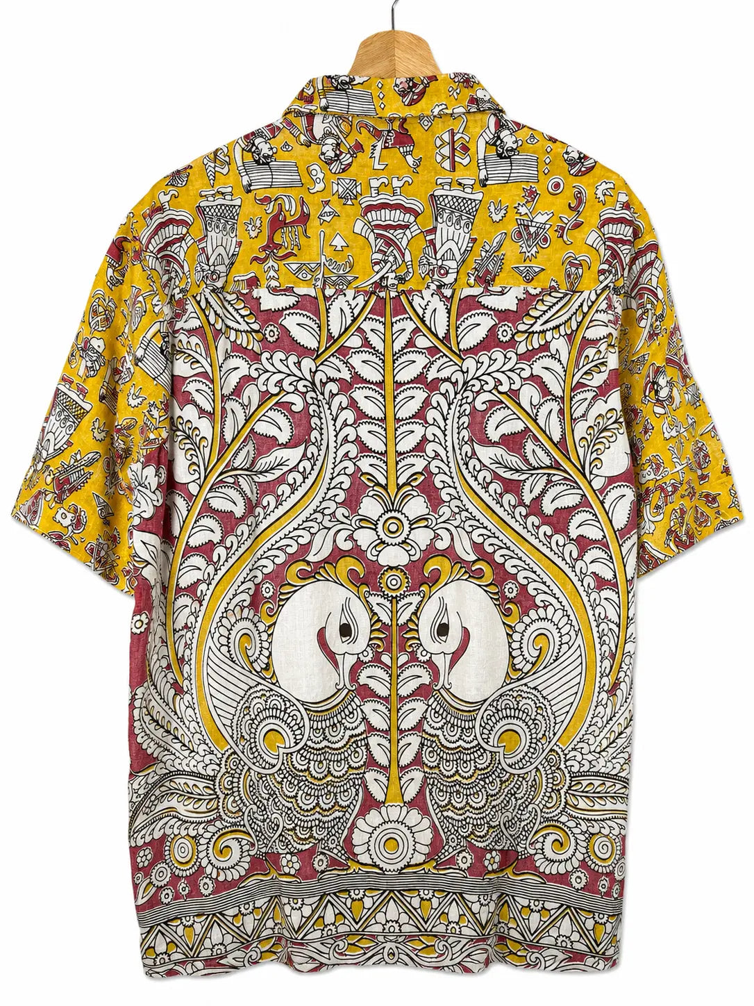 Camicia Etnica Sari Block Print Giallo Guerrieri Kalamkari - Taglia M CAMICIE PARTICOLARI