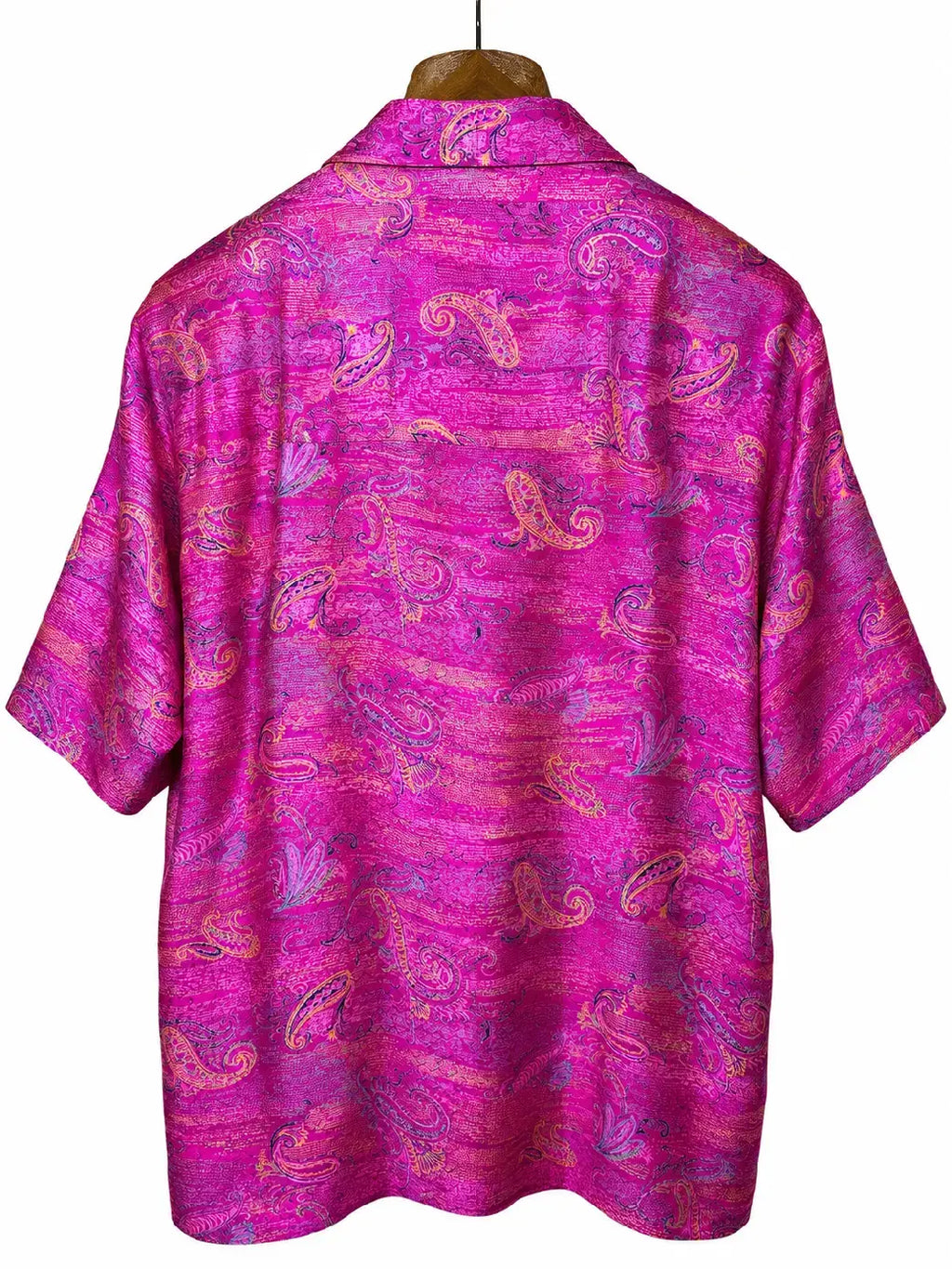 Camicia Etnica in Seta Sari Vintage Paisley Fucsia - Taglia S