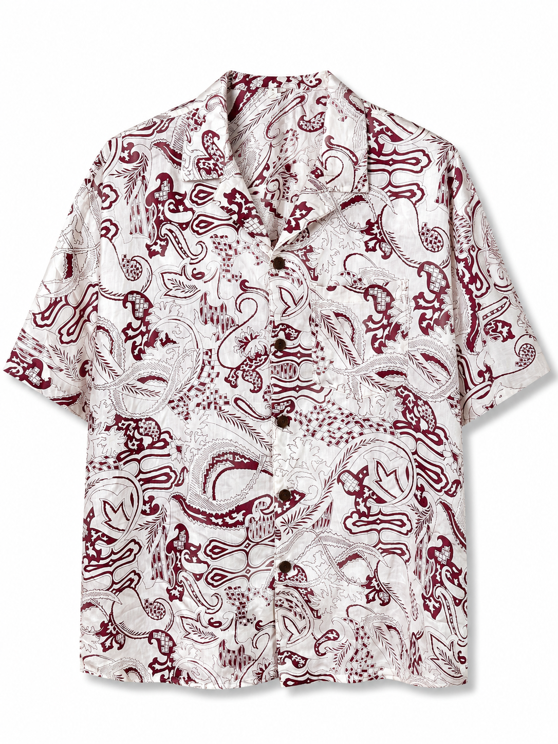 Camicia in Seta Sari Paisley Barocco Bordeaux Bianco - Taglia XL
