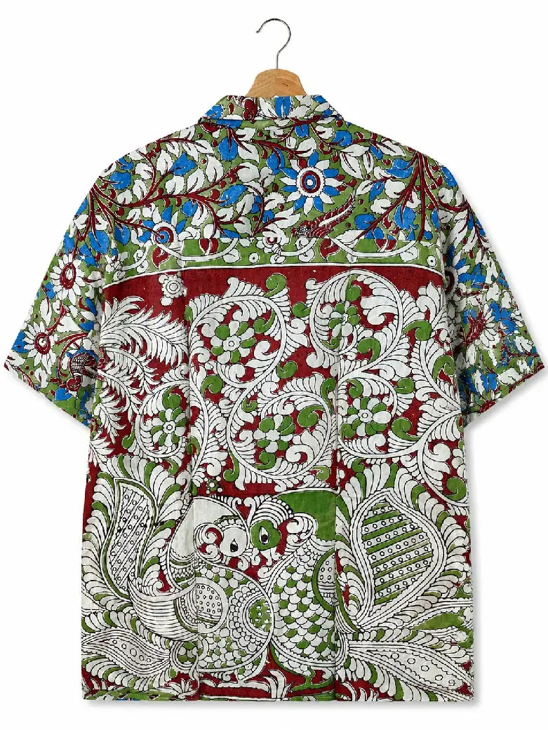 Camicia Sari con Stampa Block Floreale Verde Blu Bordeaux Unisex - Taglia XL CAMICIE PARTICOLARI