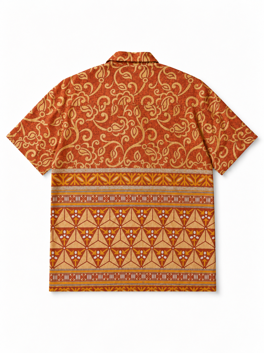 Camicia in Seta Sari Etnica Terracotta Oro Paisley Unisex - Taglia XL