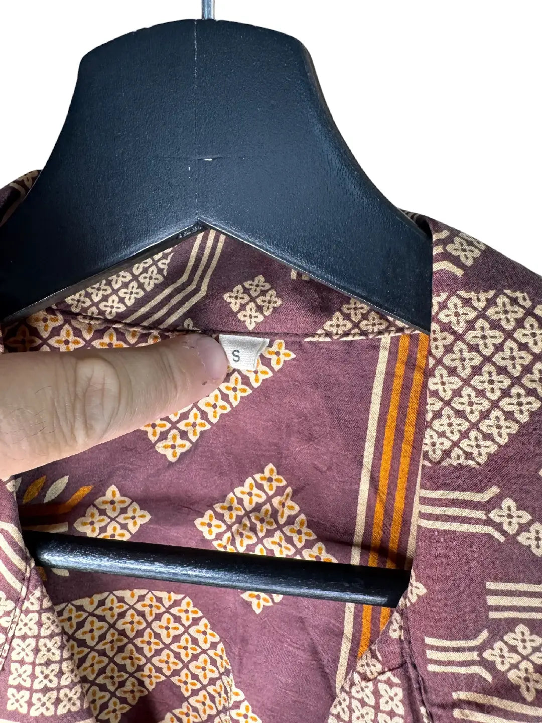 Camicia in Seta Sari Geometrica Bordeaux Ocra Esagoni Unisex - Taglia S