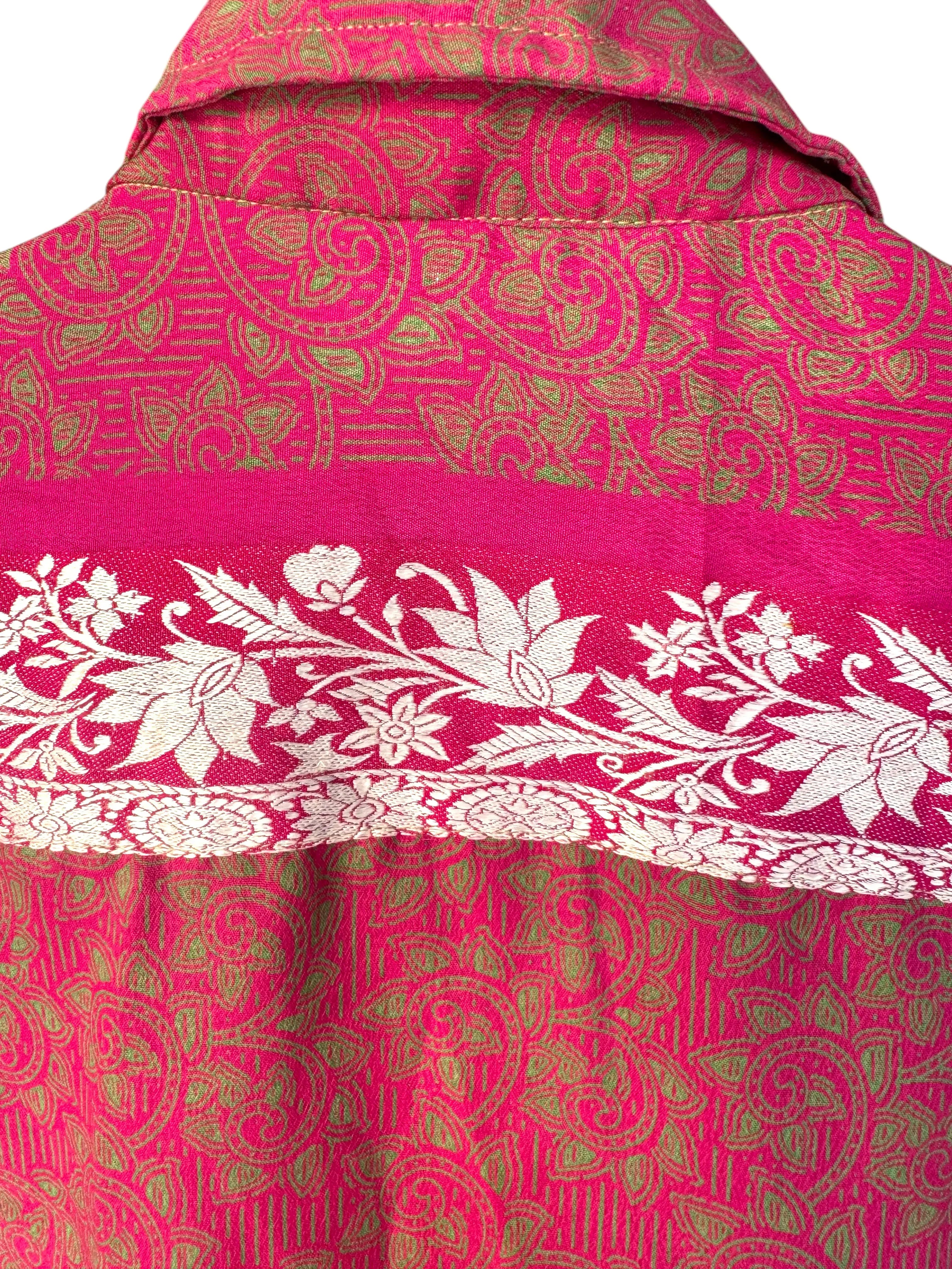 Camicia Etnica Fucsia Verde - Arabesco Floreale Boho Sari - Taglia L
