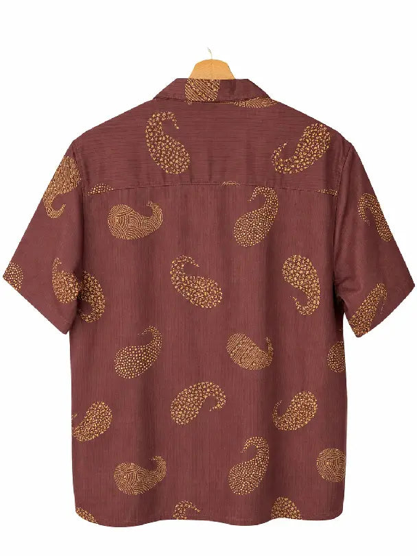 Camicia in Seta Sari Maxi Paisley Bordeaux e Oro Unisex - Taglia M