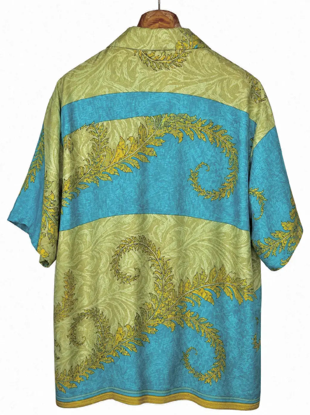 Camicia Etnica in Seta Sari Vintage Foglie Turchese - Taglia L