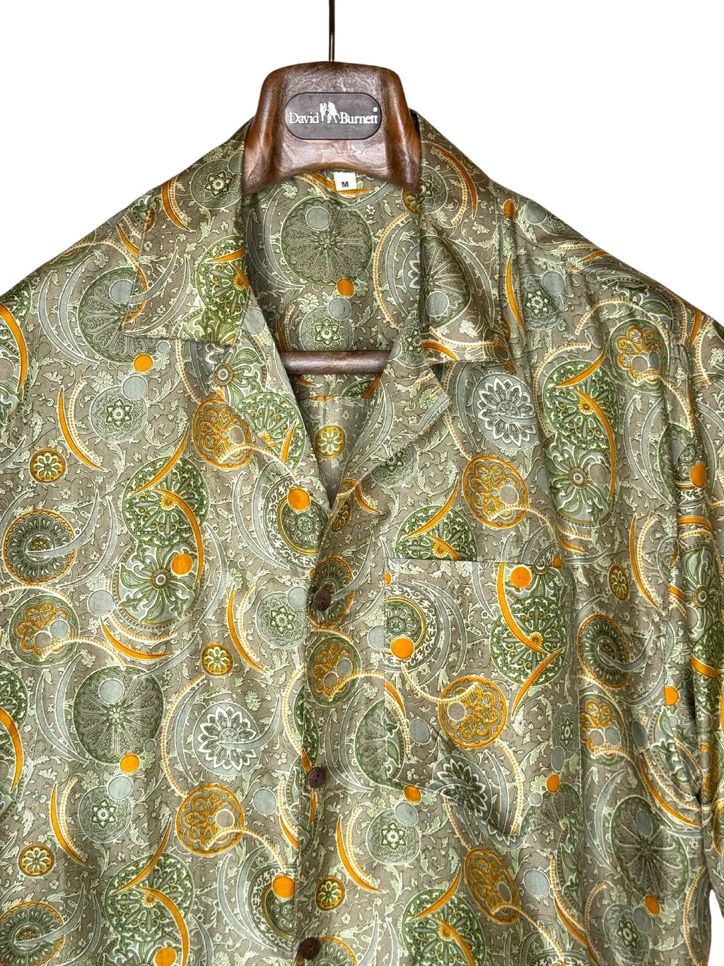 Camicia Etnica in Seta Sari Vintage Medaglioni Salvia - Taglia M