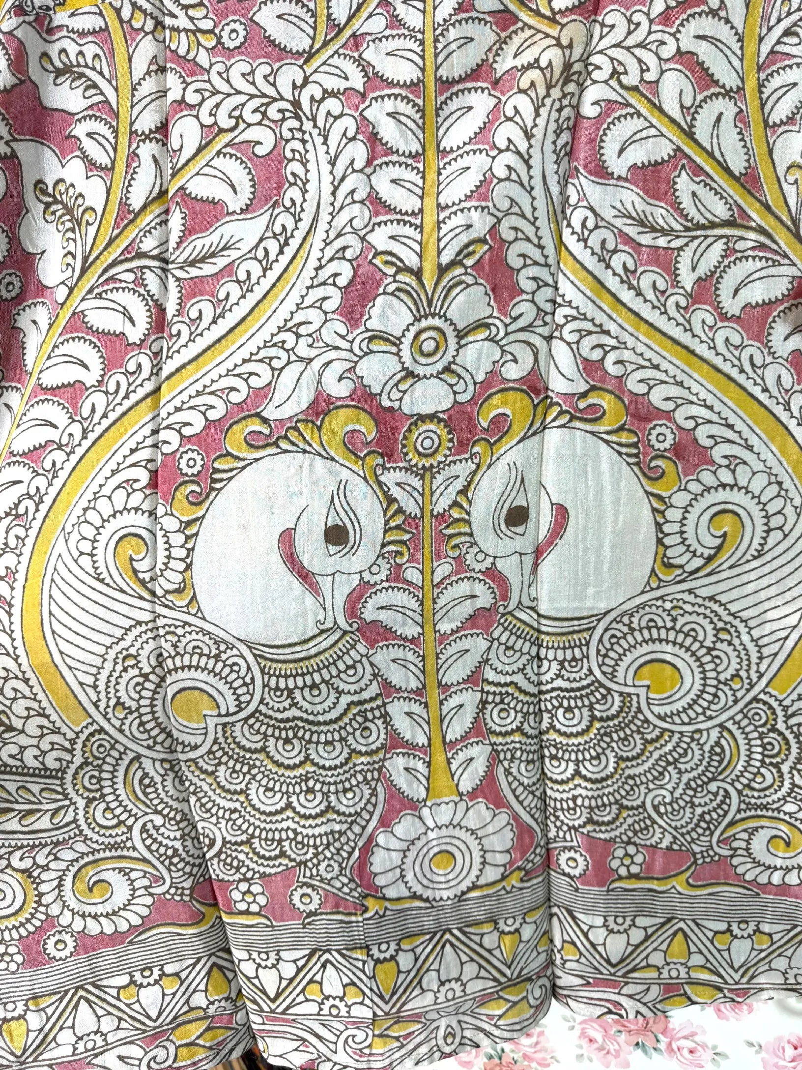 Camicia Etnica Sari Block Print Giallo Guerrieri Kalamkari - Taglia M CAMICIE PARTICOLARI