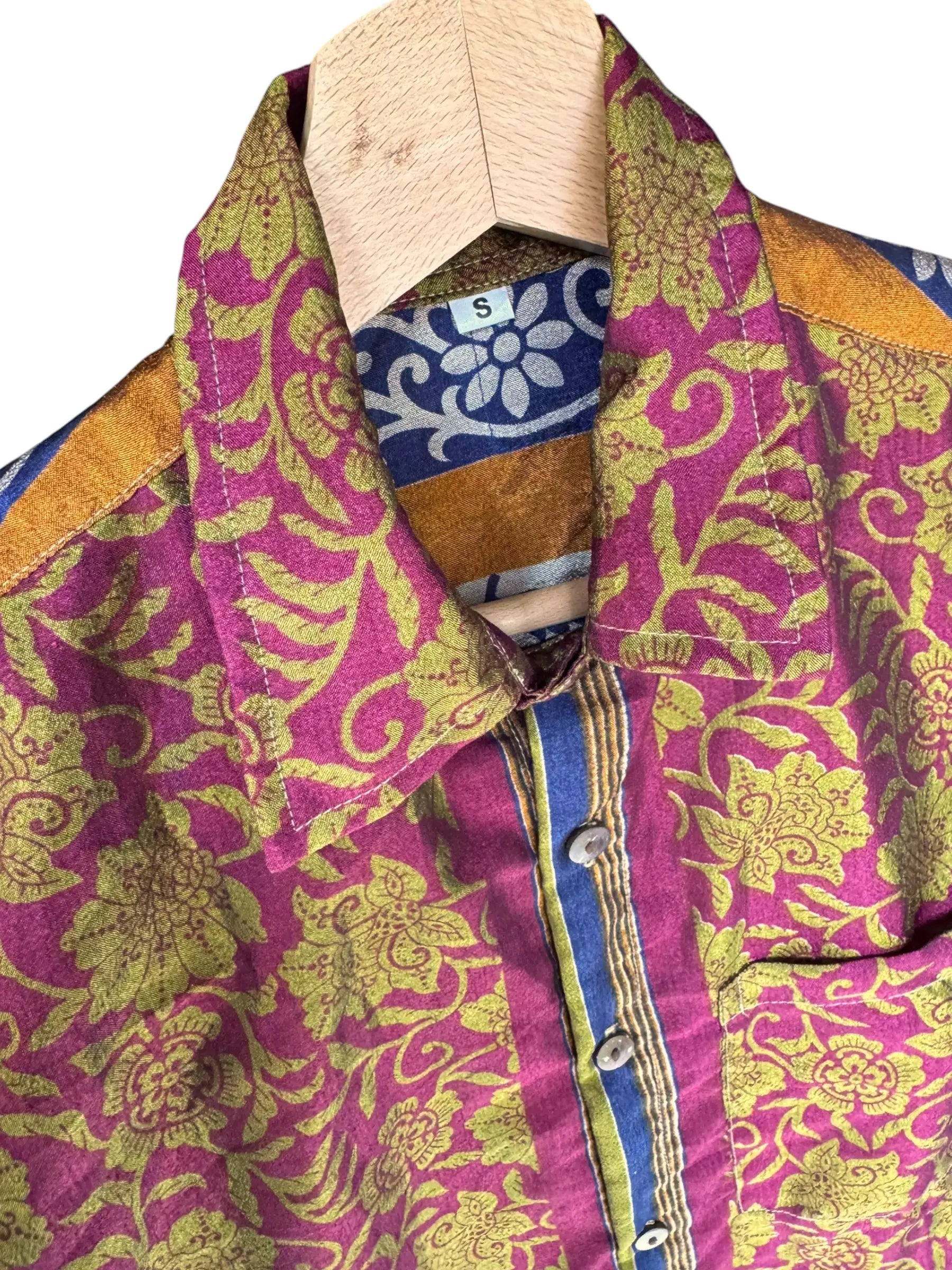 Camicia Floreale Etnica Fucsia e Oro Vintage - Taglia S