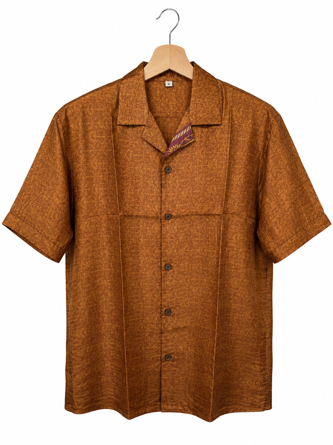 Camicia in Seta Sari Tono su Tono Ambra e Rame Unisex - Taglia S