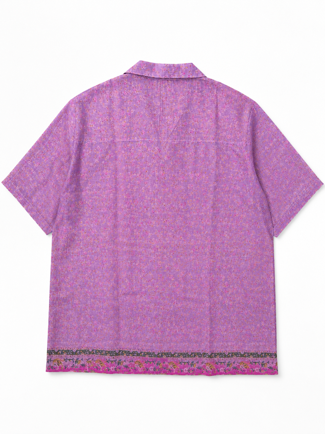 Camicia in Seta Sari Floreale Lilla Rosa Boho Unisex - Taglia L