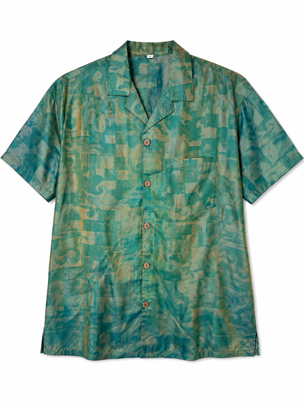 Camicia in Seta Sari Verde Smeraldo Geometrica Barocca - Taglia M