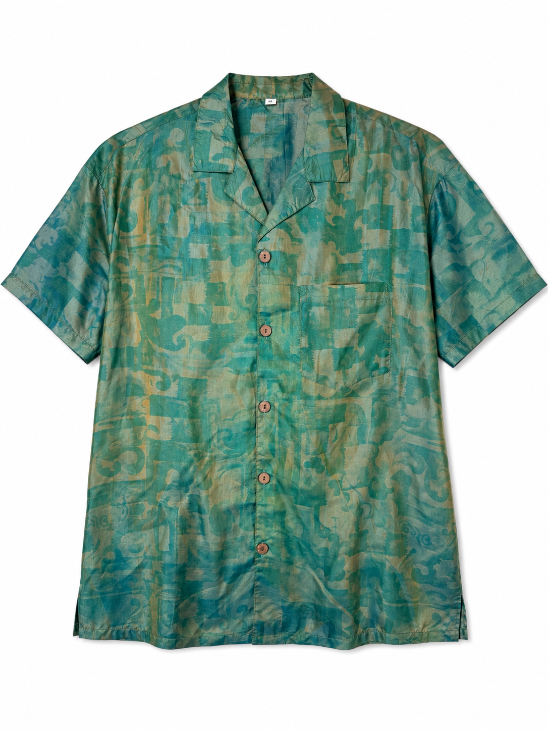 Camicia in Seta Sari Verde Smeraldo Geometrica Barocca - Taglia M
