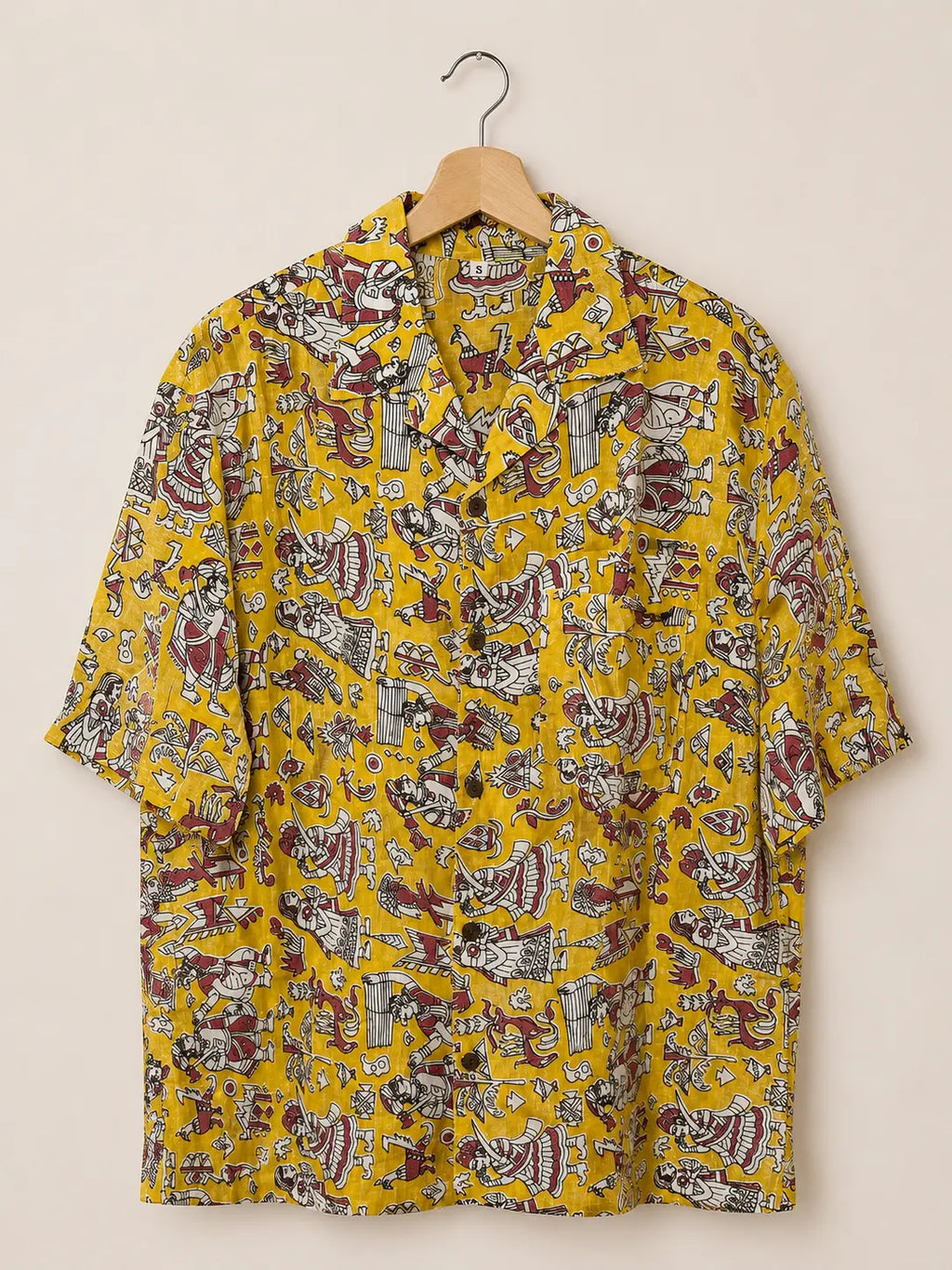 Camicia Etnica Sari Block Print Scene Narrative - Taglia S