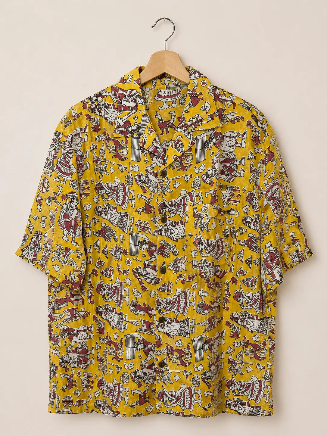 Camicia Etnica Sari Block Print Scene Narrative - Taglia S
