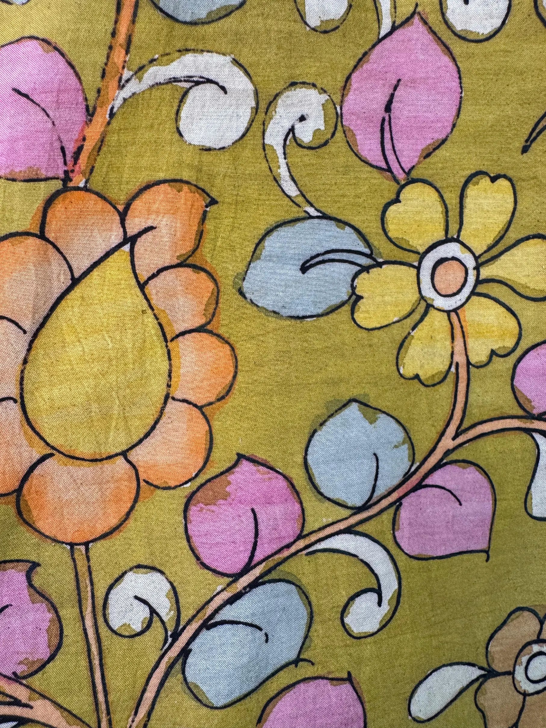 Camicia Etnica Seta Tussar Kalamkari Fiori e Pavoni - Tg L