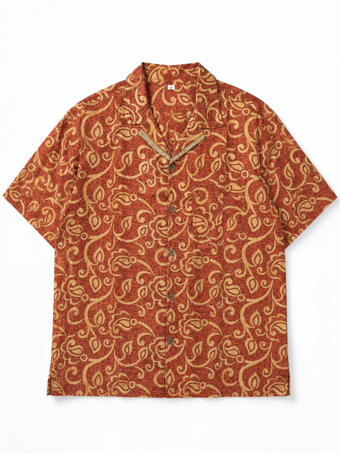 Camicia in Seta Sari Etnica Terracotta Oro Paisley Unisex - Taglia XL