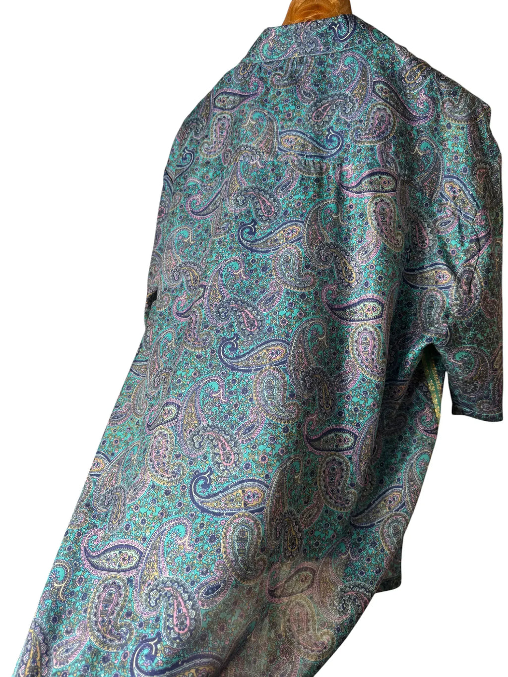 Camicia Etnica Sari Seta Paisley Turchese - Taglia M