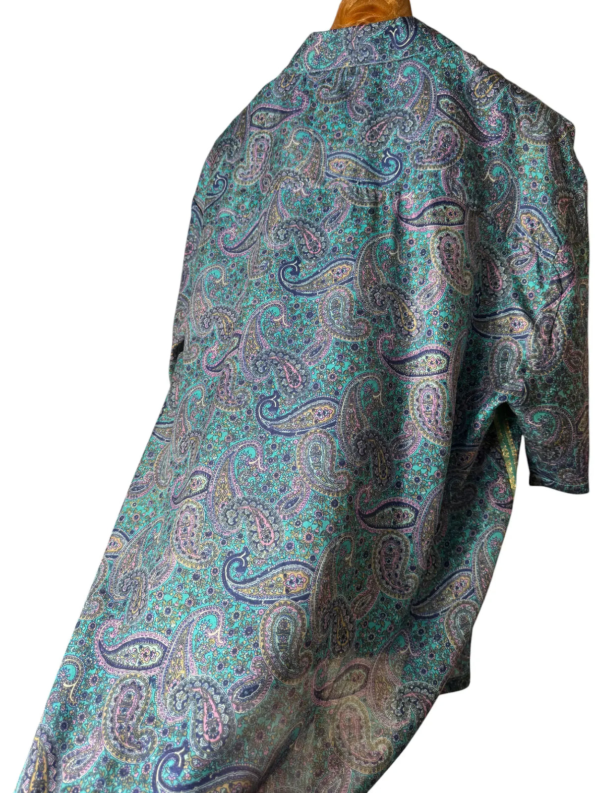 Camicia Etnica Sari Seta Paisley Turchese - Taglia M